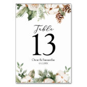 水彩ウィンターグリーンパインツリー&白い花 テーブルナンバー (正面)