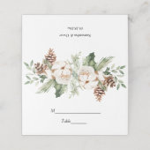 水彩ウィンターグリーンパインツリー&白い花 プレイスカード (外部開封)