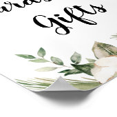 水彩ウィンターグリーンパインツリー&白い花 ポスター (角)