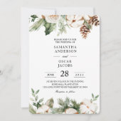 水彩ウィンターグリーンパインツリー&白い花 招待状 (正面)