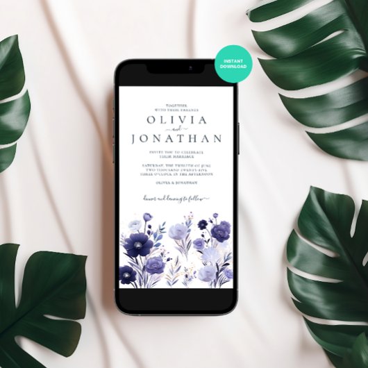 水彩ウィンターパープルフローラ結婚ズ 招待状