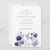 水彩ウィンターパープルフローラ結婚ズ 招待状 (正面)