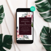 水彩ウィンターピンクフローラフレームウェディングパーティー 招待状