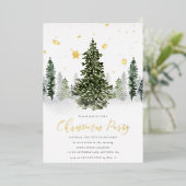 水彩ウィンターフォレストクリスマスパーティー金ゴールド 箔招待状 (立ち正面)