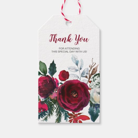 水彩ウィンターブルゴーニュ花ベビーありがとう ギフトタグ (正面)