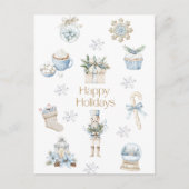 水彩ウィンターブルーハッピーホリデーズハガキ シーズンポストカード (正面)