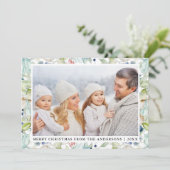 水彩ウィンターブルーフローラフォトクリスマス シーズンカード (スタンド正面)