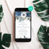 水彩ウィンターブルーフローラブーケ結婚ス 招待状