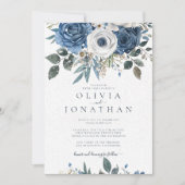 水彩ウィンターブルーフローラブーケ結婚ス 招待状 (正面)