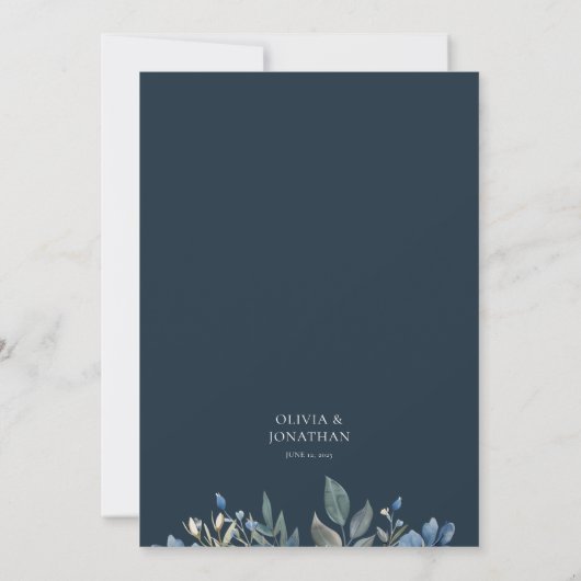 水彩ウィンターブルーフローラブーケ結婚ス 招待状 (裏面)