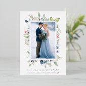 水彩ウィンターブルーフローラ新着シルバー 箔シーズンカード (立ち正面)