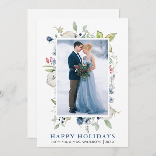 水彩ウィンターブルーフローラ新着 シーズンカード (正面/裏面)