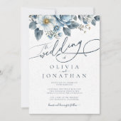 水彩ウィンターブルーフローラ結婚披露宴 招待状 (正面)