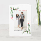 水彩ウィンターベリーとホリー写真クリスマス シーズンカード (正面)