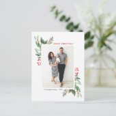 水彩ウィンターベリーとホリー写真クリスマス シーズンポストカード (スタンド正面)