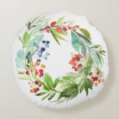 水彩ウィンターベリーホリーとジュニパークリスマス ラウンドクッション (裏面)