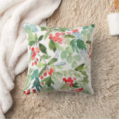 水彩ウィンターベリーホリーパターンクリスマス クッション (ブランケット)