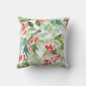 水彩ウィンターベリーホリーパターンクリスマス クッション (裏面)