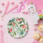 水彩ウィンターベリーホリーパターンクリスマス ペーパープレート (パーティー)