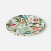 水彩ウィンターベリーホリーパターンクリスマス ペーパープレート (アングル)