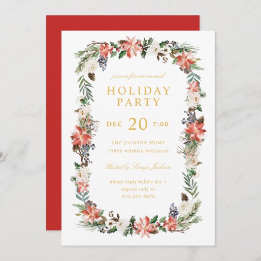 水彩ウィンターホリデークリスマスパーティー 招待状 (正面/裏面)