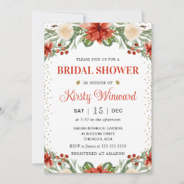 水彩ウィンターポインセチアフローラブライダルシャワー 招待状