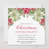 水彩ウィンターレッド&ホワイトポインセチアのクリスマス 招待状 (正面)