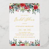 水彩ウィンター開花ガーランドブライダルシャワー 箔招待状 (正面)