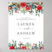 水彩ウィンター開花ガーランド婚約パーティ ポスター (正面)