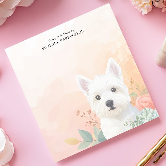 水彩ウェスティー パステル フラワー カスタマイズ ノートパッド