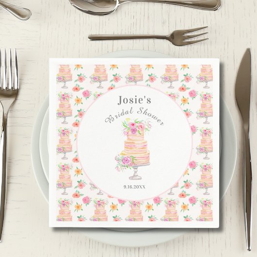 水彩ウェディングシャワー　ローズケーキのレイヤードパターン スタンダードカクテルナプキン