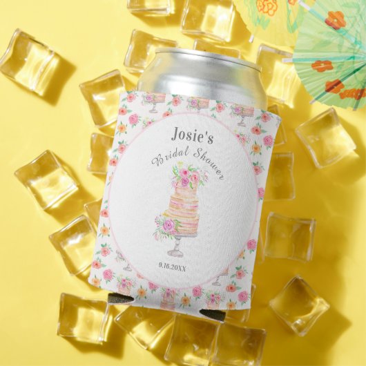 水彩ウェディングシャワー ローズケーキ レイヤードパターン 缶クーラー (インサイチュ 夏)
