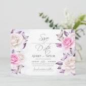 水彩ウェディング フラワーパープルとピンク セーブザデート (スタンド正面)