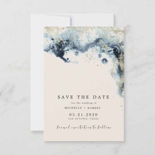 水彩ウェーブコラージュ写真デートの保存 招待状 (正面)