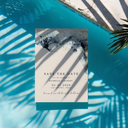 水彩ウェーブコラージュ写真デートの保存 招待状