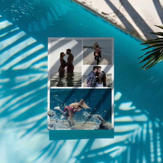 水彩ウェーブコラージュ写真デートの保存 招待状