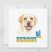 水彩ウクライナイエロー・ラブラドール・レトリーバーとバタフライスクエア カード (正面)