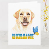水彩ウクライナイエロー・ラブラドール・レトリーバーと蝶 カード (黄色い花)