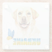 水彩ウクライナイエロー・ラブラドール・レトリーバーと蝶 ガラスコースター (裏面)