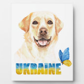水彩ウクライナイエロー・ラブラドール・レトリーバーと蝶 フォトプラーク (正面)