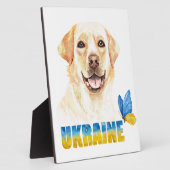 水彩ウクライナイエロー・ラブラドール・レトリーバーと蝶 フォトプラーク (側面)