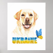 水彩ウクライナイエロー・ラブラドール・レトリーバーと蝶 ポスター (正面)