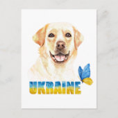 水彩ウクライナイエロー・ラブラドール・レトリーバーと蝶 ポストカード (正面)