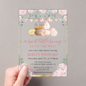 水彩ウサギとピンクの花ベビーシャワー アクリル招待状 (インサイチュ (ポータブル))