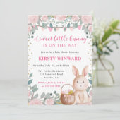 水彩ウサギとピンクの花ベビーシャワー 招待状 (スタンド正面)