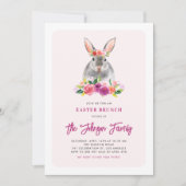 水彩ウサギと紫の花イースターブランチ 招待状 (正面)