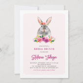 水彩ウサギと紫の花ブライダルブランチ 招待状 (正面)