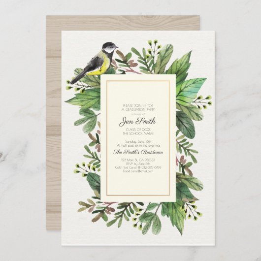 水彩ウッドジー。卒業パーティ招待状。 招待状 (正面/裏面)