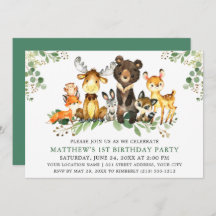 水彩ウッドランドアニマルズファースト誕生日