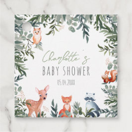 水彩ウッドランドアニマルズベビーシャワーメッセージカード フェイバータグ